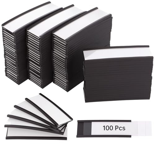 100 Stück magnetische Etikettenhalter, 3 x 1 Zoll magnetischer Schilderhalter mit Papiereinlagen und transparentem Kunststoffschutz, magnetischer Datenkartenhalter für Aktenschrank, Metallregal, White