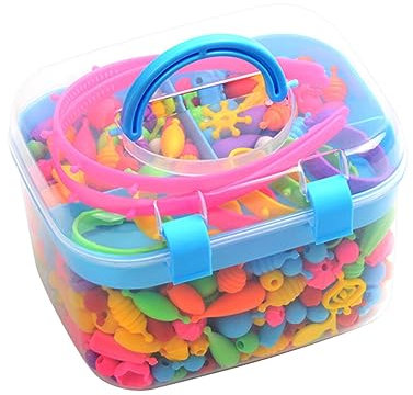 HEMOTON Juego de Cuentas de Plástico DIY para Niñas Caja Lavable y Accesorios, Pulseras Delicadas para Manualidades y Decoración Creativa Infantil