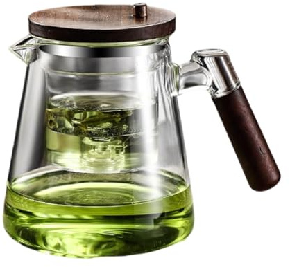 Pcingsia Théière en verre avec infuseur, contrôle par pression | Théière de 750 ml avec poignée en bois pour séparation de l'eau du thé