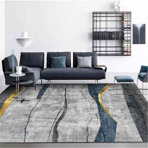 ROSURUG Bettumrandung Teppich Jungs Zimmer Deko Küchen Teppiche Läufer Einfaches Design Linie Dekoration Wohnzimmer nach Hause Teppich verschleißfest Läufer Schlafzimmer(Grau 200X290cm)