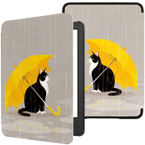 TOKILO 6 Case for Kḭndle 6 inch eReader (11th Gen, 2024/2022 Release), Case for iPad 6 eBook, Ultra Lightweight Slim PU Leather Protective Cover with Auto Wake/Sleep, Cat