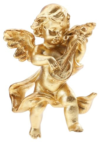 PRETYZOOM Engel zum Aufhängen an der Wand aus Harz antikes Golddekor Gartenstatue Figur Vintage Dekoration Retro Dekoration Desktop-Statue-Dekoration Harz-Engel-Skulptur-Schmuck Golden