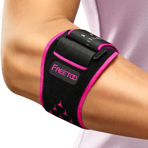 FREETOO Leichte Ellenbogenbandage Tennisarm Bandage, Ellenbogen Bandagen Herren und Damen für Kraftsport im Gym, Ellbogen Bandage bei Epicondylitis, Golferarm Bandage für Rechts und Links,Schwarz/Pink