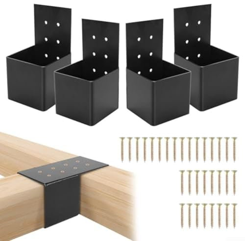 Heavy Duty Black Steel Pergola Connectors Kit for 4x4 Wood Posts Includes 3 Way Right Angle Corner Brackets and Gazebo Brackets (4pcs)