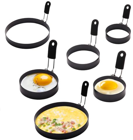Yevior 6 Pack Eggs Ring,3 Size Cooker Rings For Frying Shaping Cooking Eggs,Pancake Ring Molds Kitchen Gadgets Omelette Cooking Rings (6Pack)