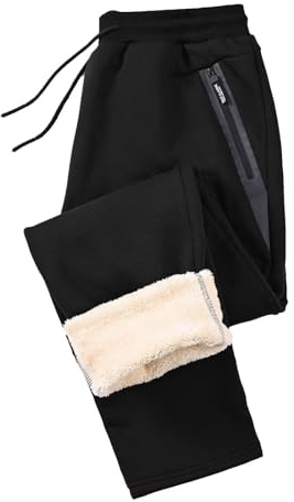 Tansozer Mens Joggers Tracksuit Bottoms Fleece Lined Jogging Trousers Thermal Elasticated Waist Sweatpants Sherpa Sports Casual Gym Slim Fit Warm Cotton Pants with Zip Pockets Black L