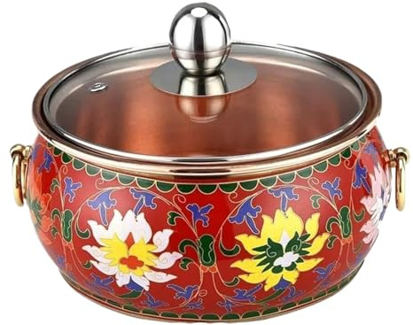 DFGHNBVC Chinesischer Hot Pot Induktion Kleiner Kupfertopf Einzeltopf Haushalts-Hot Pot Mit Flachem Boden Für Induktionsherd Kochgeschirr Hot Pot,Rosso16Cm