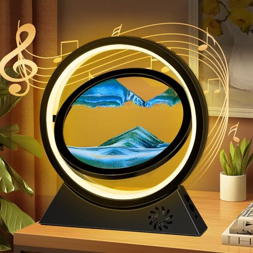BuzzoXerex Sandbilder Zum Drehen, Fließende Sandmalerei mit LED Licht, Bluetooth Fähig 10 Zoll Bewegende Sandkunst 3D Dynamische Sandbild für Büro Wohnzimmer Schreibtisch (Schwarz-Blau)