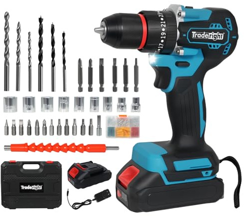 Cordless Drill Set 21V, 96PCS Cordless Hammer Drill with 2 Batteries 2000mAh, 25+3 Torque, 65N.m Max Electric Drill, 2 Speed, LED Work Light for Home and Garden DIY Project