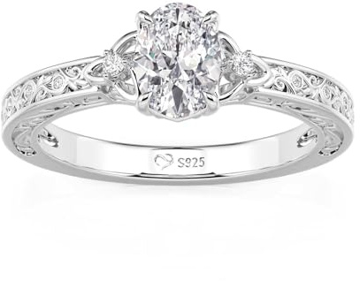Damen Moissanit Ring Keltisch Knoten Blumen Ehering 925 Sterling Silber Solitärring Ovalschliff Rundschliff Blumering mit Stein Verlobungsring Bandring für Frauen Geschenk