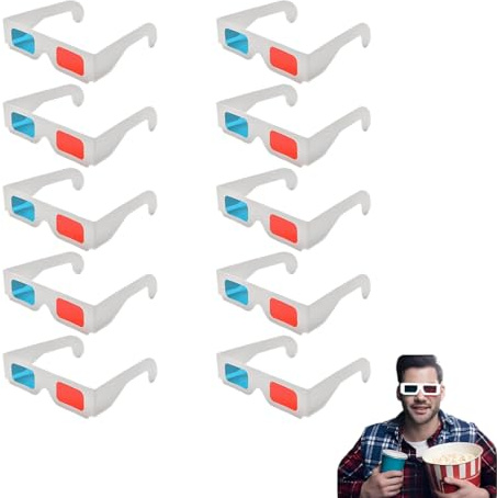 JUGUTA Lot De 10 Paires De Lunettes Stéréo En Papier 3D, Verres Rouges Et Bleus, P