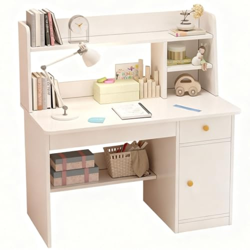 LLNWDNB Scrivania In Legno con Ripiani Armadietto Cassetto Tavolo Scrivania per Bambini 3-12 Anni Banco Scuola per Ragazzi In Legno per Cameretta Sala Studio C