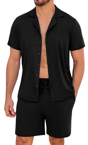 Marvmys Pyjama Homme Été à Manches Courtes Ensembles De Pyjamas Boutonné Col à Revers Vêtements De Détente Loungewear 2 Pièces Confortable Doux S-3XL