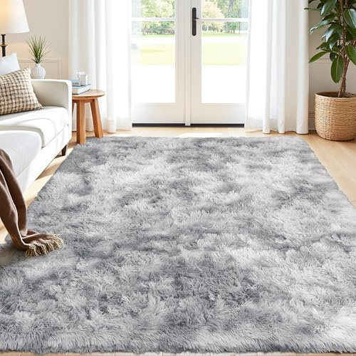 Enyhom Alfombra de pelo largo y mullida para salón, lavable, antideslizante, moderna alfombra Shaggy grande para dormitorio, habitación infantil, 120 x 160 cm, gris claro