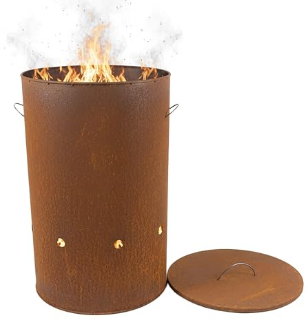 Relaxdays brasero en Acier Corten Aspect rouillé avec Couvercle H 60 x D 38,5 cm pour Jardin