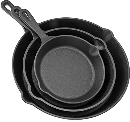 Juego de sartenes de 3 piezas, sartén antiadherente de hierro fundido, utensilios de cocina con largo para cocina casera, estufa, horno, fogata, cocina, 16 20 25 cm