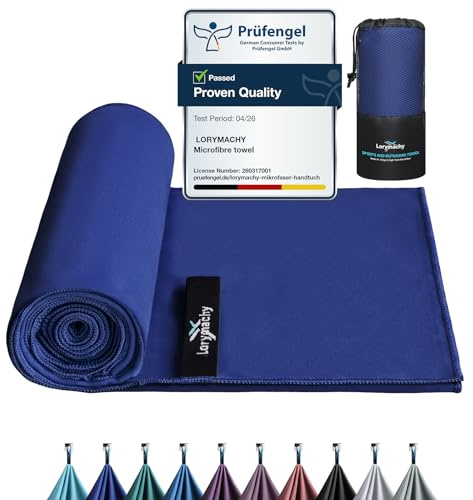 Lorymachy Microfibre Towel - 70×140cm Quick Dry Towels for Adults | 250 GSM, Lightweight & Highly Absorbent, Microfibre Beach Towel for Gym, Yoga, Travel, Camping and Hiking, San Marino Blue