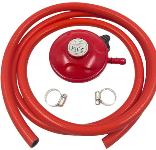 Patio Gas & BBQ Regulator Kit 27mm Clip On with 2m Hose and Clips Low Pressure BBQ Gas Regulator for Propane Cylinders Quick Release LPG Regulator for Barbecues