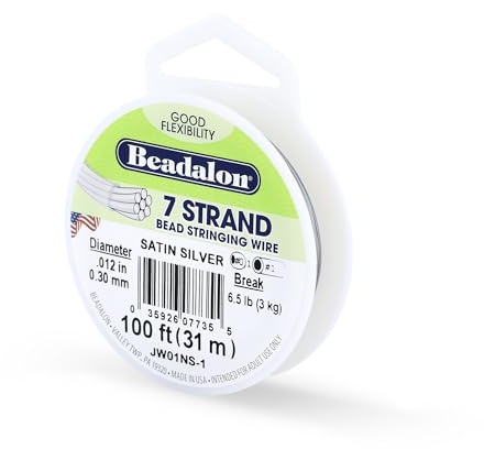Beadalon 7 Strand Stainless Steel Bead Stringing Wire, 0.012 in / 0.30 mm, Satin Silver, 100 ft / 31 m