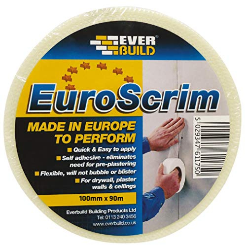 Everbuild – EuroScrim – Self-Adhesive Scrim Tape – High-Tack Adhesive – Off White – 100mm x 90m