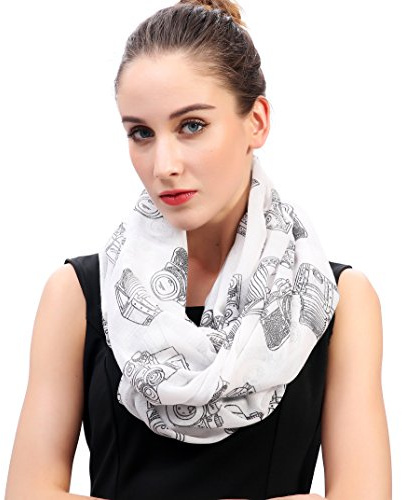 Lina & Lily tubhalsduk loop sjal med tryck av vintage kameror (Vit)