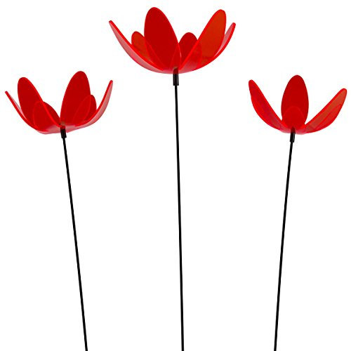 SUNPLAY Sonnenfänger Seerose in ROT, 3 Stück zu je 15 cm Durchmesser im Set + 70 cm Schwingstäbe