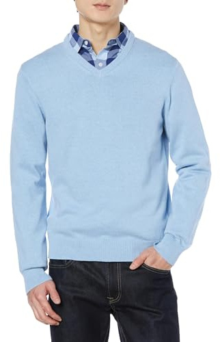 Amazon Essentials Men's V-Neck Sweater (Available in Big & Tall), Light Blue Heather, Large