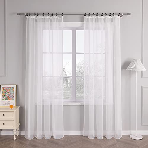 HongYa 1er-Pack Uni Gardine Transparenter Voile Schal Vorhang mit Kräuselband H/B 260/145 cm Weiß