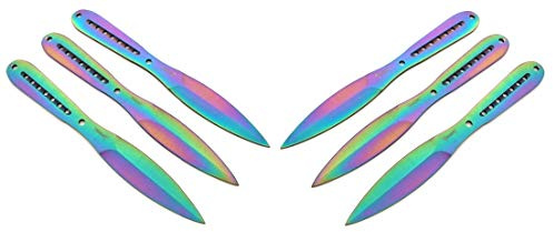 KOSxBO® 6 teiliges Set Flipflop Rainbow Trainingsmesser Wurfmesser Set - Wurfdolch 22,5 cm - Freizeit - Outdoor - Prepper - Survival - Messer - inklusive 2 Etuis - Hunter Knife - Throwing Knives