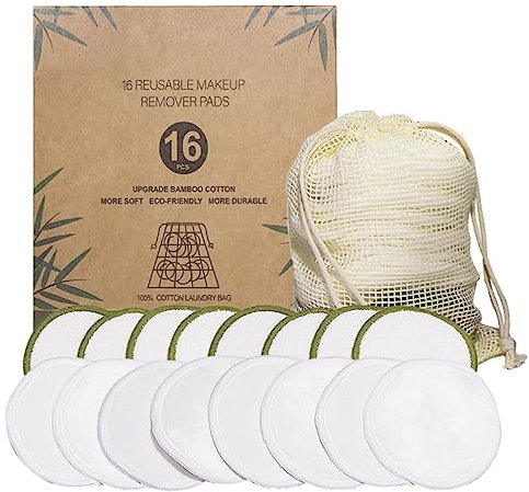 Lurrose 16stücke Wiederverwendbare Make-up-entferner-pads Aus Bambusfasern Und Velours Für Gesichtsbereinigung Mit Baumwollnetzbeutel Für Reisen Und Tägliche Anwendung