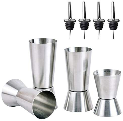Jicyor 4 Pezzi Dosatore Cocktail, Misurino Cocktail 30ml/40ml/50ml/60 ml,Jigger Cocktail,Misurino Doppio per Cocktail in Acciaio Inox,Misurino Gin Tonic con 4 Tappo Versatore