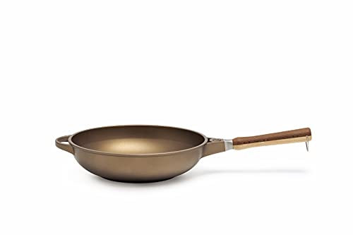 Luchetti K360 Wok Alluminio Antiaderente Professionale 32 Con Manico Removibile In Faggio, Adatta Per Forno