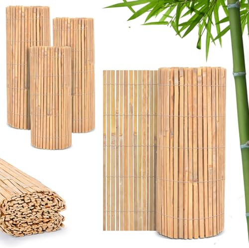 FunkyBuys Bamboo Fence Screening | Natural Slat Fence Panels Garden Screening for Outdoor Wind & Sun Protection | Garden Fence Screening for Privacy Shield (H: 1.5M x L: 4M)