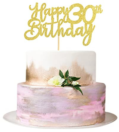 Blumomon 3 Pack Happy 30th Birthday Cake Toppers Gold Glitter 30 Cupcake Topper Happy 30 Birthday Cake Decoration for 30th Cheers to 30 Birthday Party Decoration Supplies