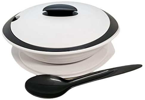 Tupperware Thermo-Duo Set (2) Warmhalten Schüssel 1,5 Liter Grau Weiß + Servierlöffel C134