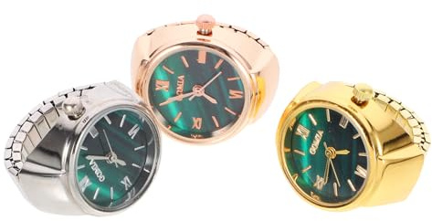 Gatuida Uhrenring für Finger Edelstahlringuhr mit Glas 3 Stück Modern und Bequem Glänzende Fingeruhr im Dekorativen Ringschmuck Stil Uhr Ring