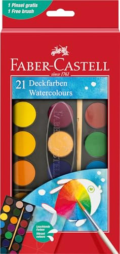 Faber-Castell - Boîte de peinture à l'eau, 21 couleurs avec pinceau