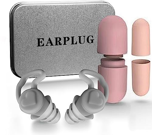 Donfri 2 Pairs Ear Plugs for Sleep Noise Reduction 40dB Three Layers of Sound Insulation Ear Brace Design Earplugs Noise Cancelling for snoring，Concerts，Learning (Grey，Pink)