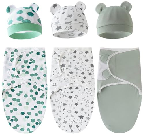 ISAKEN Newborn Swaddle Decke Hut Set Wickeldecken Baby Pucktuch Baby Pucksack Pucktücher Wickeldecke Puckschlafsack Pucktuch Warm Hut für 0-6 Monate Neugeborene Mädchen Jungen