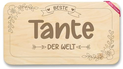 Frühstücksbrettchen Holz - Frühstücksbrett - Beste Tante der Welt Geschenk Tanten Geschenkidee Weihnachten Geburtstag - 22x12 - Holz - geschenke holzbrettchen mit gravur für weltbeste