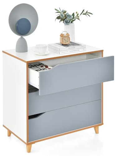COSTWAY Kommode mit Schubladen, Sideboard Holz, Schubladenschrank für Schlafzimmer & Garderobe, 75 x 42 x 75 cm (Grau)