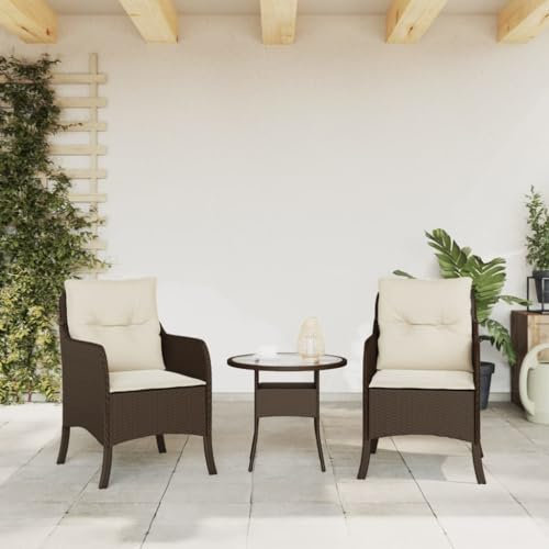 SECOLI 2X Gartenstuhl Rattansessel Outdoor 2er Set Outdoor Sessel Rattan Stuhl Gartenmöbel Stühle Sessel Balkon Stuhl Balkon-Braun-Mit Rücken und Sitzkissen