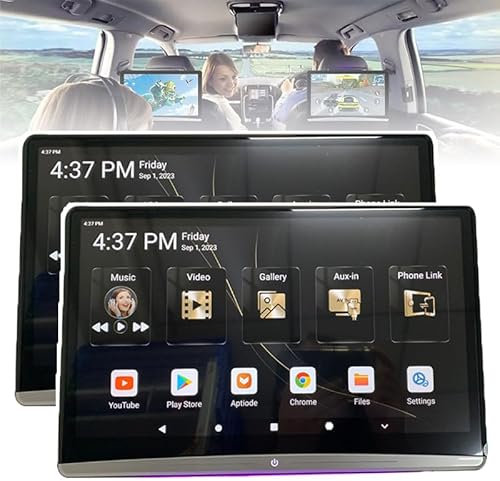 12,4-Zoll-Auto-Kopfstützen-Videoplayer, Android 9.0-Auto-Heckunterhaltungssystem, Integriertes Umgebungslicht, 4k 1080p Wlan/Bluetooth/USB/HDMI/Tf,2PCS