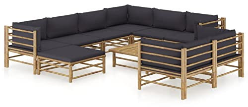 Faroom Gartenlounge Set Bambus Lounge Gartenmöbel Set Loungemöbel Set Bambus Balkon Lounge Sofa Outdoor Balkonmöbel Kleiner Gartengarnitur Sofagarnitur Dunkelgrau 10-tlg-Type-112