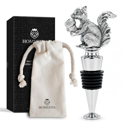 Homestia Wine Bottle Stopper, Reusable Wine Stopper with Squirrel Decor | Zinc Alloy 3D Animal Wine Preserver, Vacuum Wine Saver, Silicone Leak proof Keep Wine Fresh, Gifts for Wine Lovers Wedding