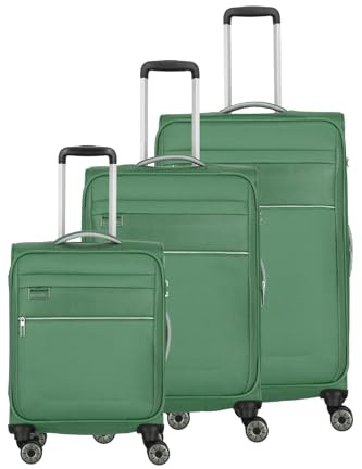Travelite Kofferset 3 teilig Weichschale 4 Rollen, Größen S-M-L, nachhaltig, MIIGO, Reisegepäck Set aus recyceltem Material, TSA Schloss, Koffer Größen L + M erweiterbar
