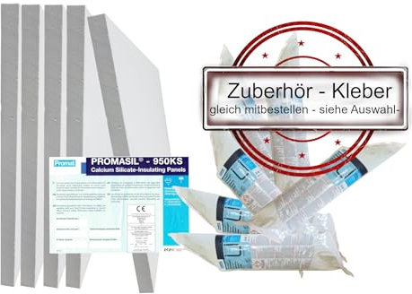 Promat PROMASIL® 950-KS Isolierplatte Wärmedämmplatte Brandschutz A1 DIN 4102 Format 1000 x 500 Stärke von 30-80 mm (Promat®-Kleber K84 im Schlauch a.1 kg, 2 Stück)