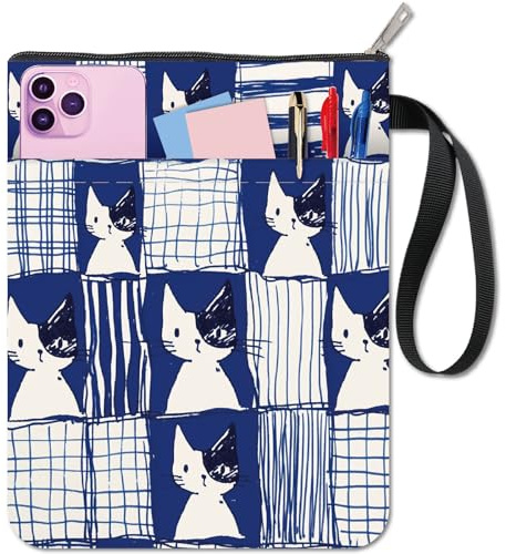 craspire Buchhülle Mit Katzenmotiv Cartoon Tier Buchumschläge Blauer Buchschutz Für Taschenbücher Waschbarer Buchumschlag Aus Stoff Mit Reißverschluss Und Zusätzlicher Ärmeltasche Für Buchliebhaber