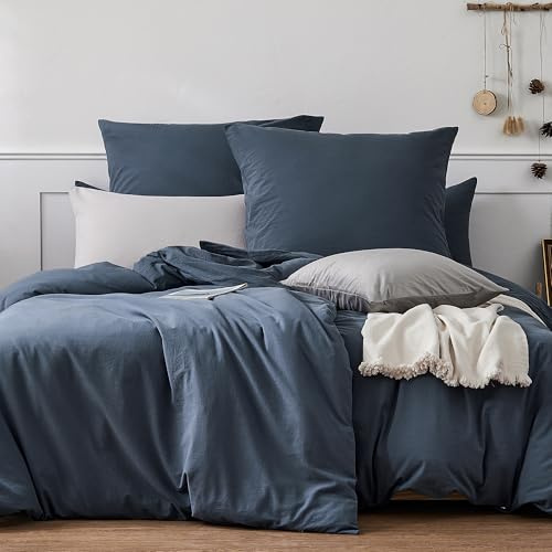 JELLYMONI Bettwäsche 220x240 Baumwolle Bettwäsche-Sets Blau Oeko-Tex 100% Gewaschene Baumwolle Bettbezug mit Reißverschluss und 2 Kissenbezüge 80X80 mit Umschlag Weich 3-Teilige Bettwäsche