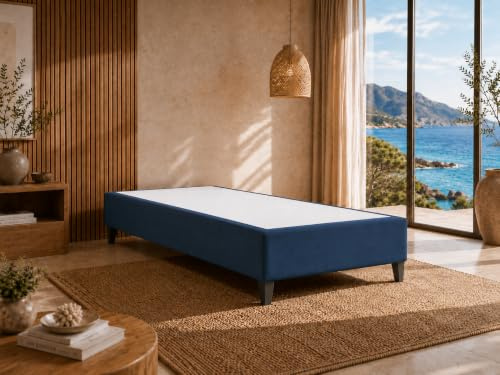 Best For Home Lit d'hôtel à sommier tapissier Cadre de lit Boxspring 100x200 cm Bleu Cadre Boxspring sans matelas